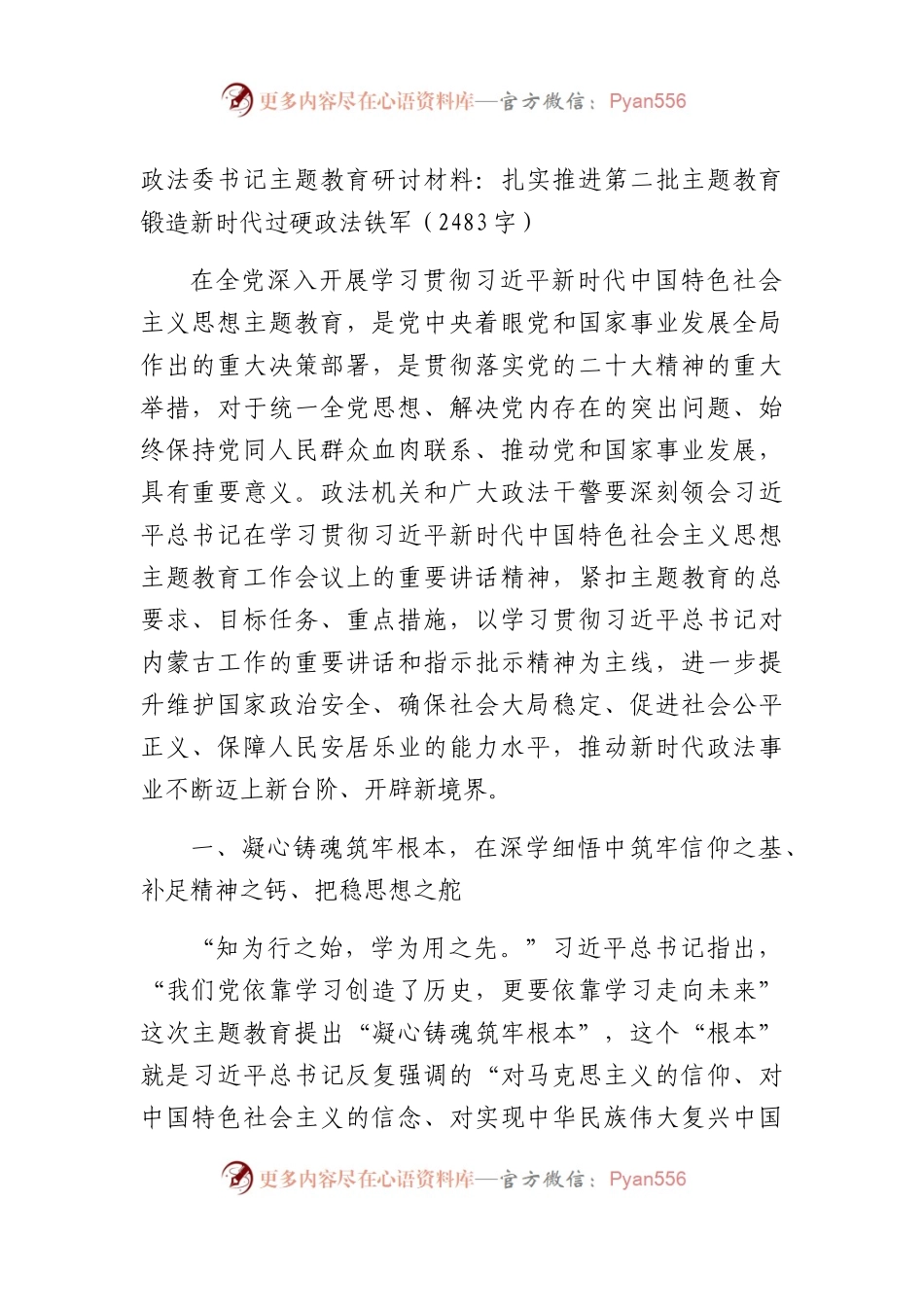 政法委书记主题教育研讨材料：扎实推进第二批主题教育锻造新时代过硬政法铁军.docx_第1页