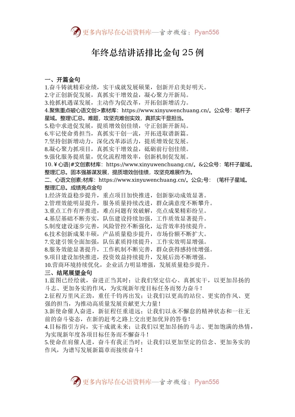 年终总结讲话排比金句25例.docx_第1页