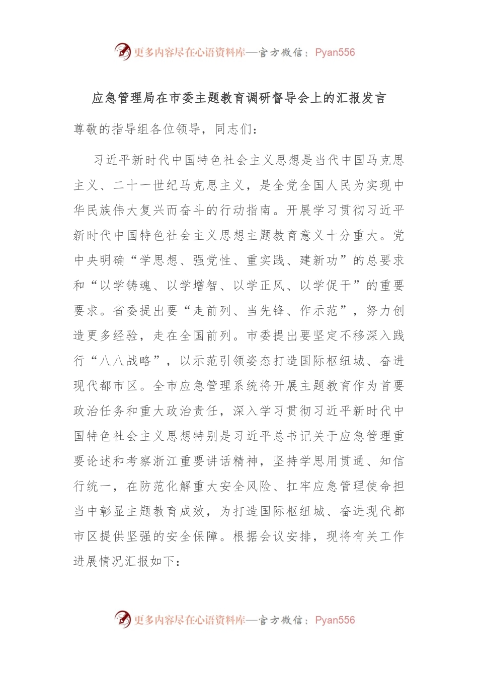 应急管理局在市委主题教育调研督导会上的汇报发言.docx_第1页
