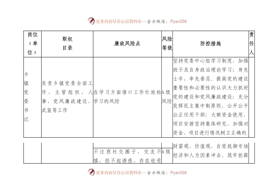 廉政风险点情况表6300字（乡镇）.docx_第1页