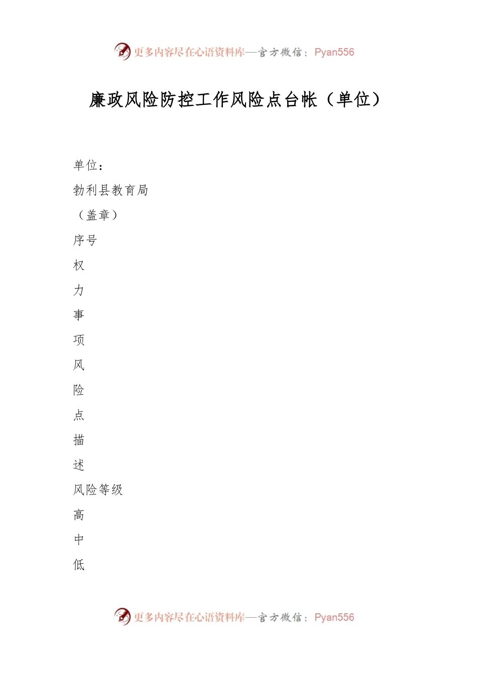 廉政风险防控工作风险点台帐（单位）.docx_第1页