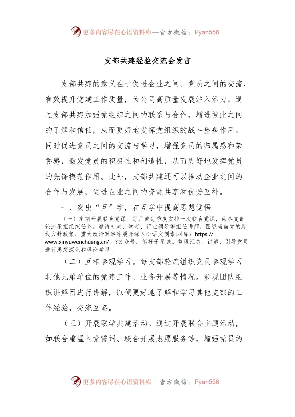 支部共建经验交流会发言稿.docx_第1页
