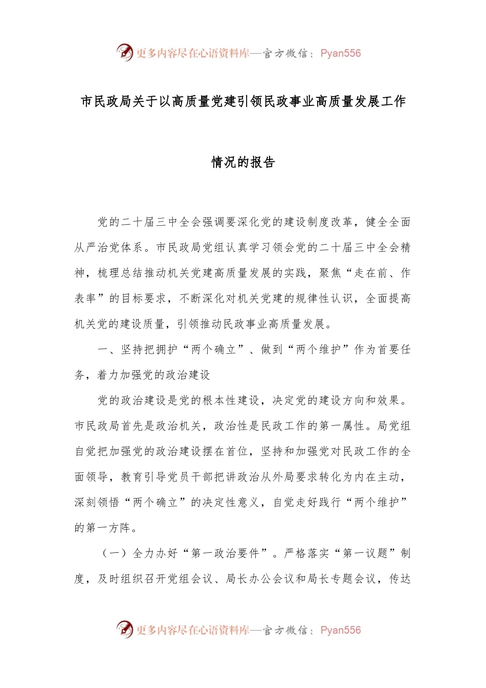 市民政局关于以高质量党建引领民政事业高质量发展工作情况的报告.docx_第1页