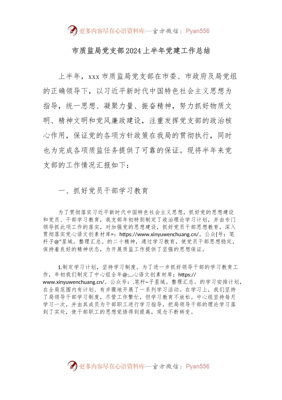 市质监局党支部2024上半年党建工作总结.docx_第1页