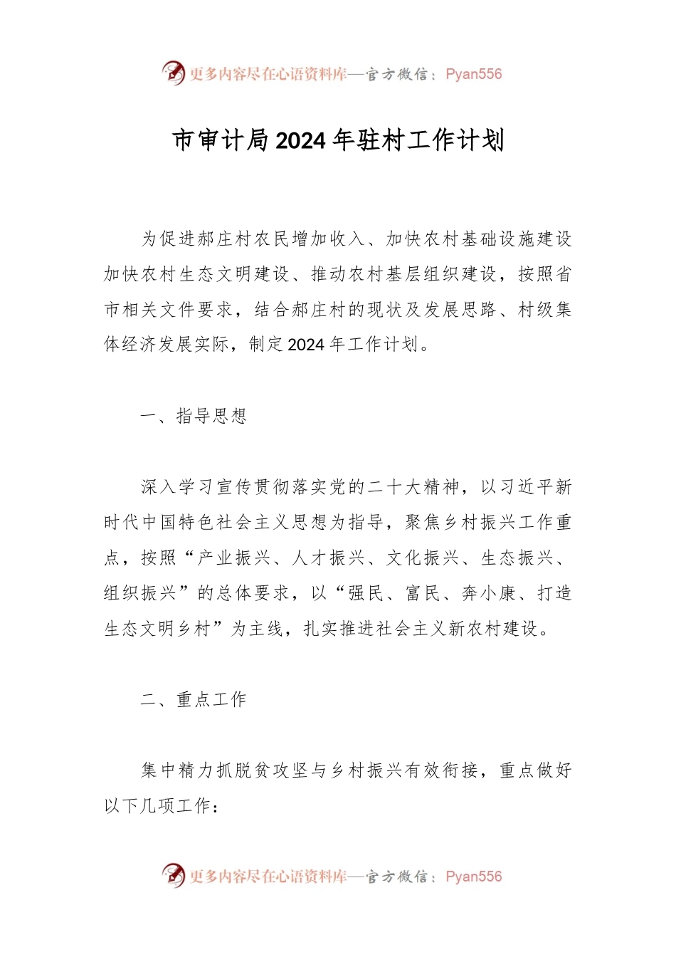 市审计局2024年驻村工作计划.docx_第1页