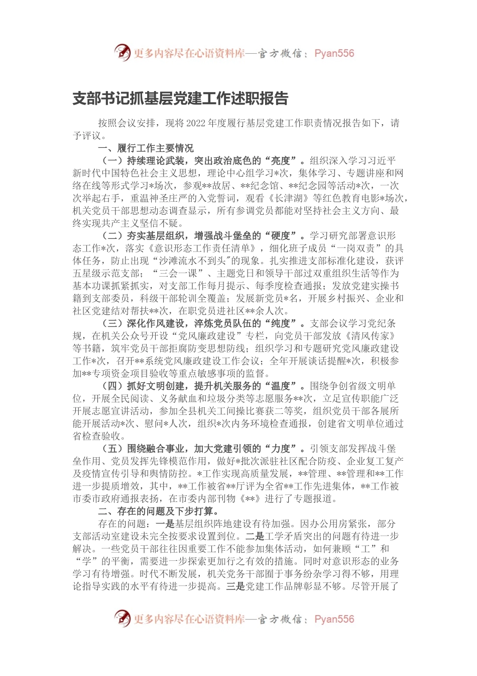 支部书记抓基层党建工作述职报告（二）.docx_第1页
