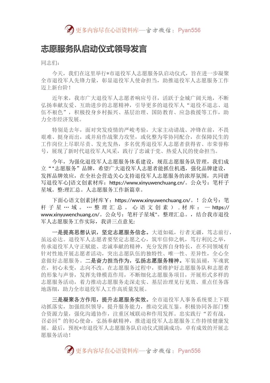 志愿服务队启动仪式领导发言.docx_第1页
