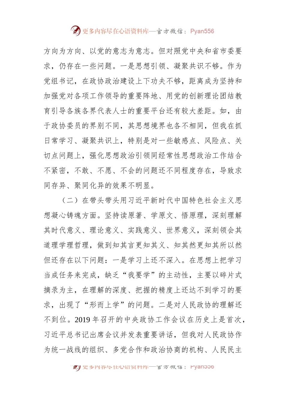 市政协党组书记2022年度民主生活会“六个带头”对照检查材料.docx_第2页