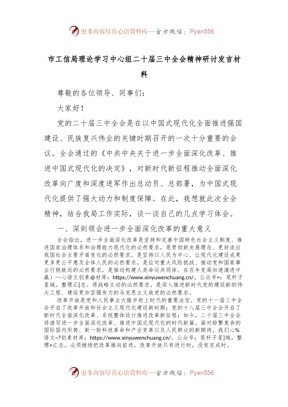 市工信局理论学习中心组二十届三中全会精神研讨发言材料.docx_第1页