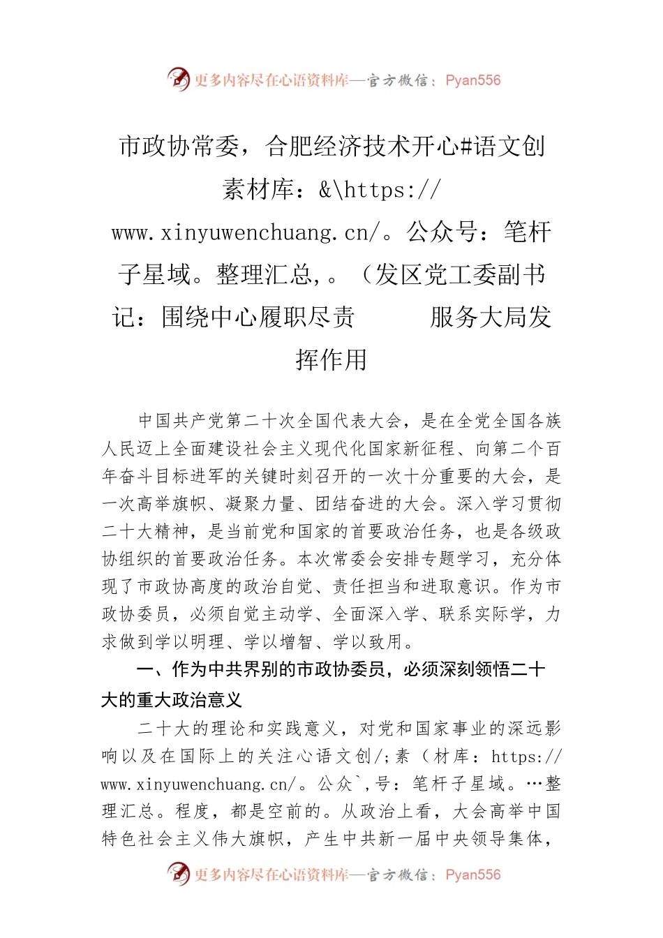 市政协常委，合肥经济技术开发区党工委副书记：围绕中心履职尽责  服务大局发挥作用（20221111）.docx_第1页