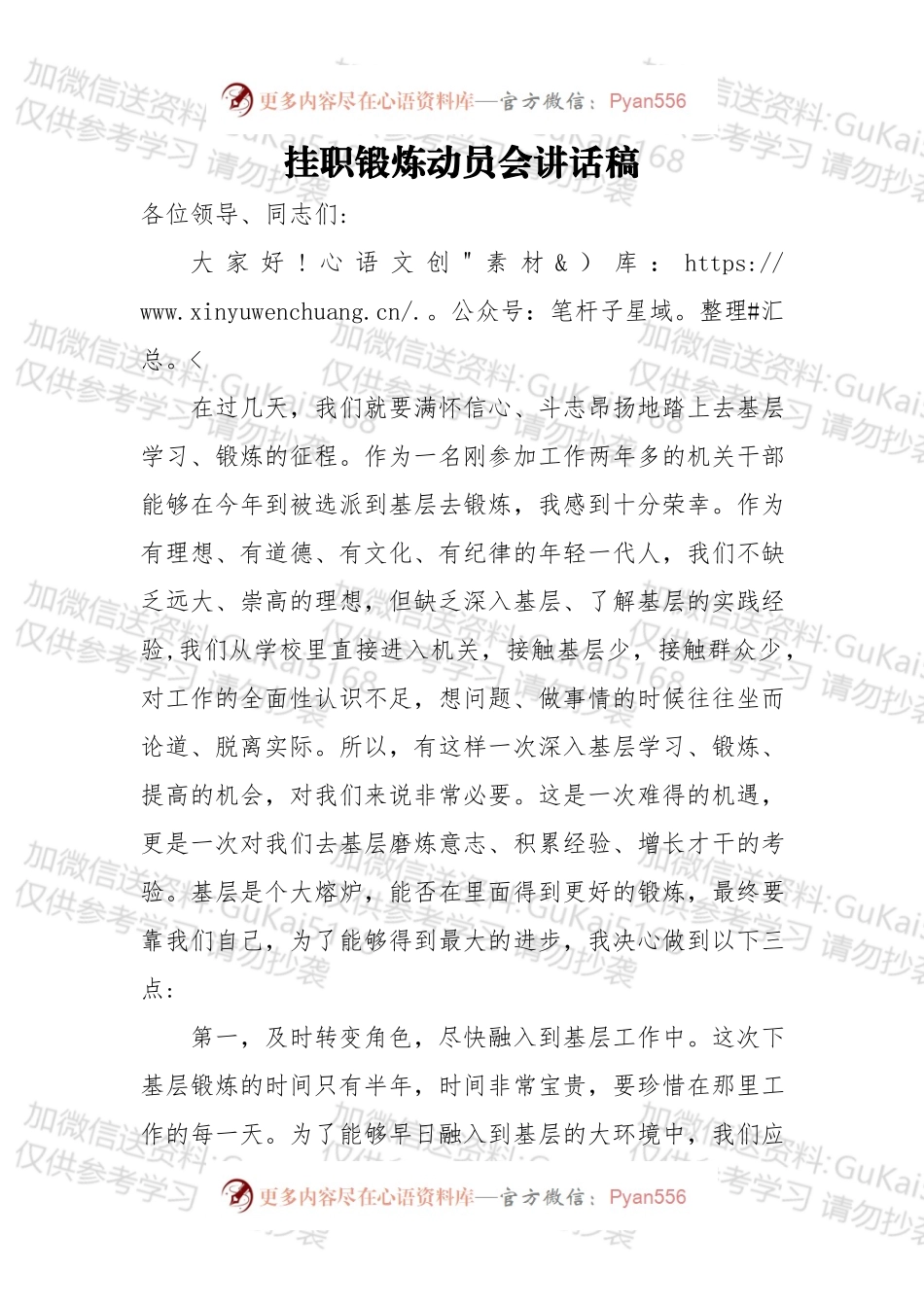 挂职锻炼动员会讲话稿（二）.docx_第1页