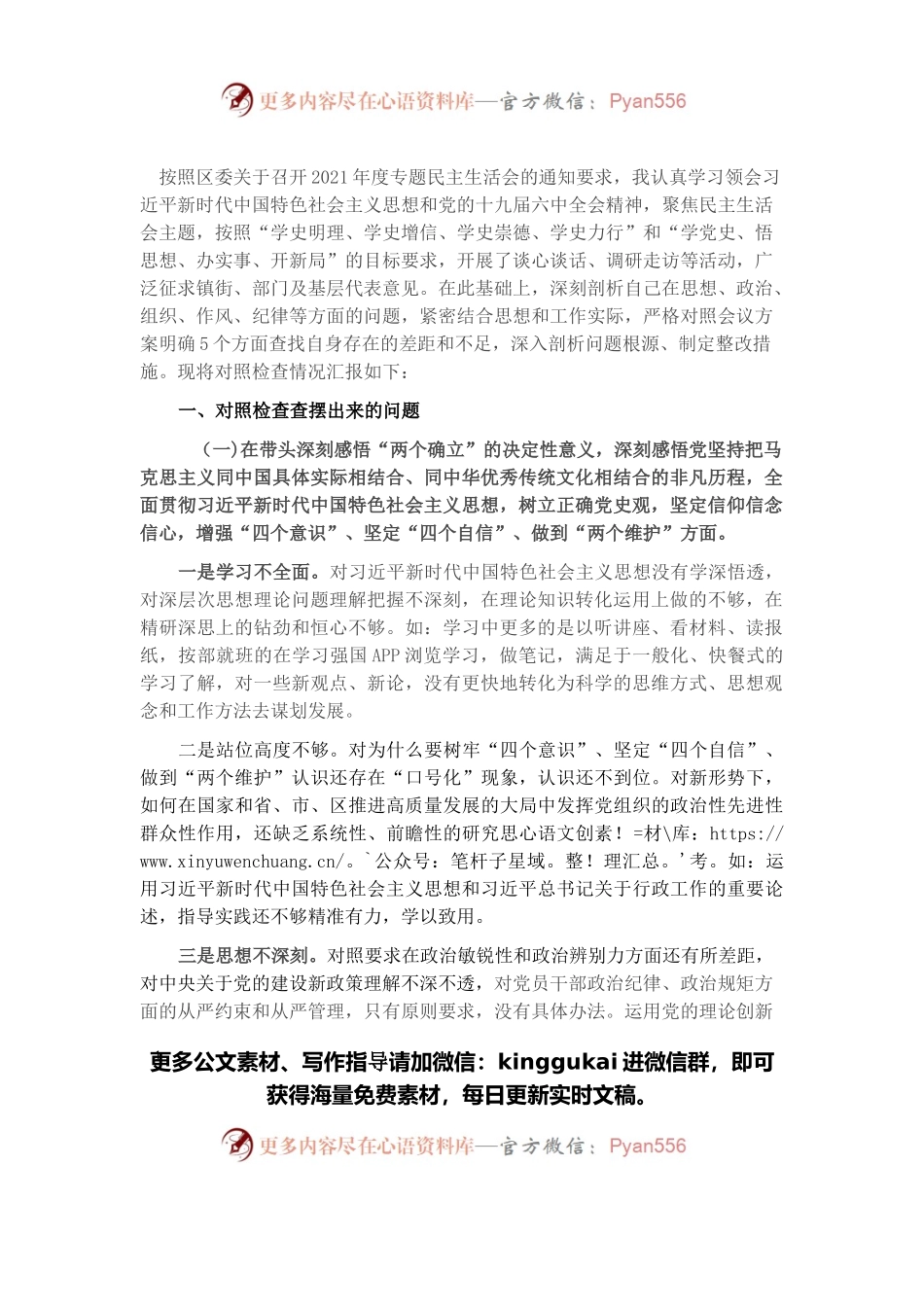 度政府办副主任党史学习教育五个带头民主生活会对照检查材料.docx_第1页