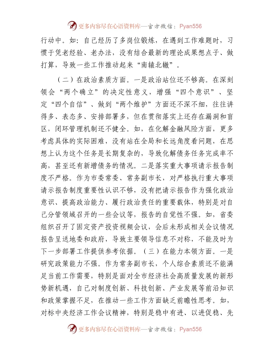 市委常委、常务副市长2023年专题民主生活会对照检查材料.docx_第2页