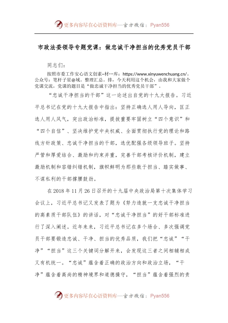 市政法委领导专题党课：做忠诚干净担当的优秀党员干部.docx_第1页