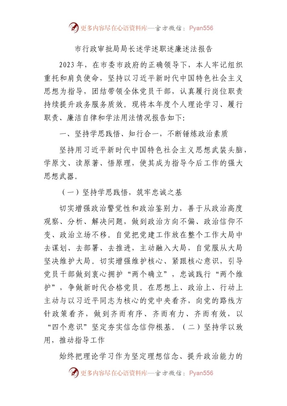 市行政审批局局长述学述职述廉述法报告3600字.docx_第1页
