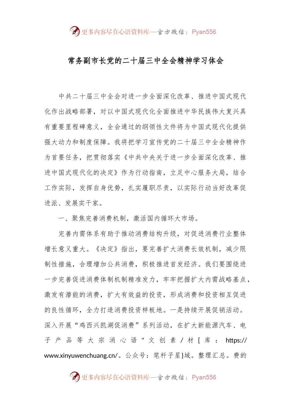 常务副市长党的二十届三中全会精神学习体会.docx_第1页