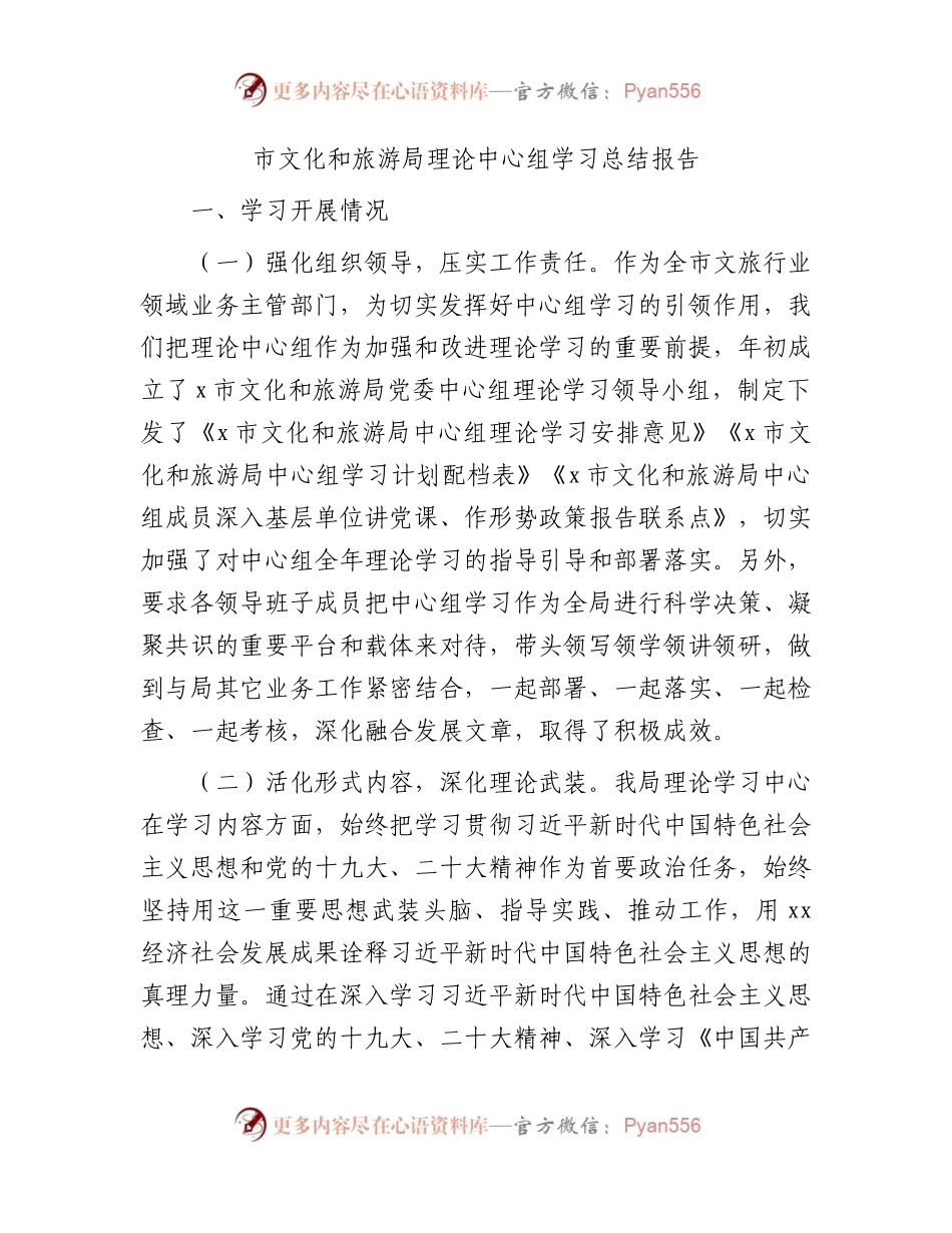 市文旅局理论中心组学习总结报告.docx_第1页