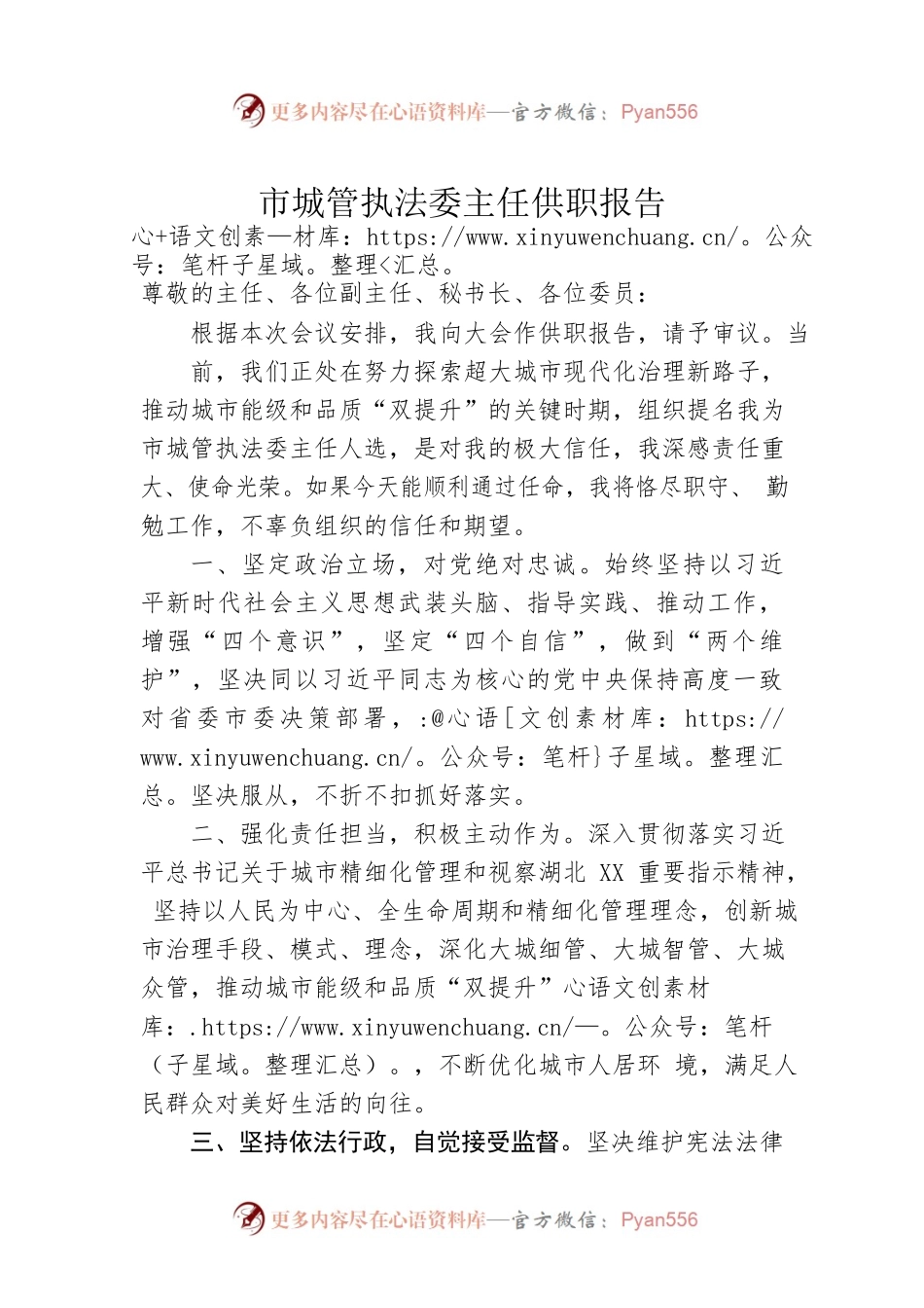 市城管执法委主任供职报告.docx_第1页