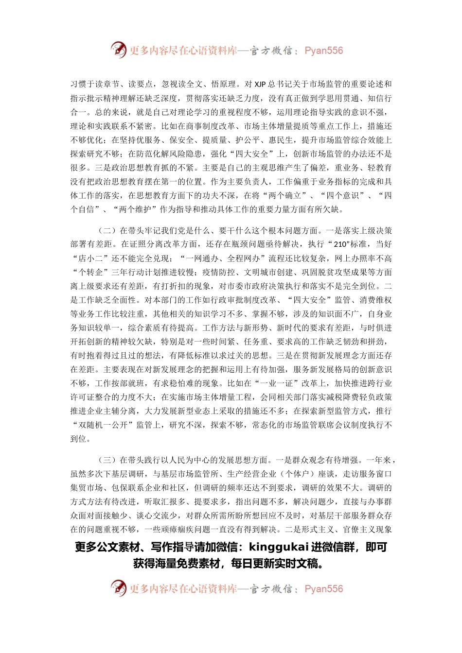 市场监管局副局长五个带头专题民主生活会对照检查材料.docx_第2页
