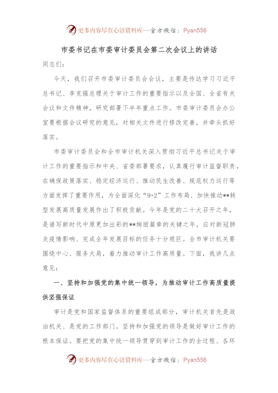 市委书记在市委审计委员会第二次会议上的讲话.docx_第1页