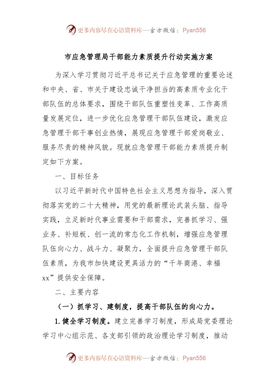 市应急管理局干部能力素质提升行动实施方案.docx_第1页