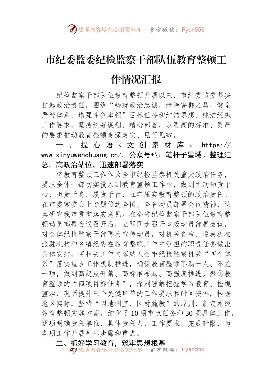 市纪委监委纪检监察干部队伍教育整顿工作情况汇报.docx_第1页