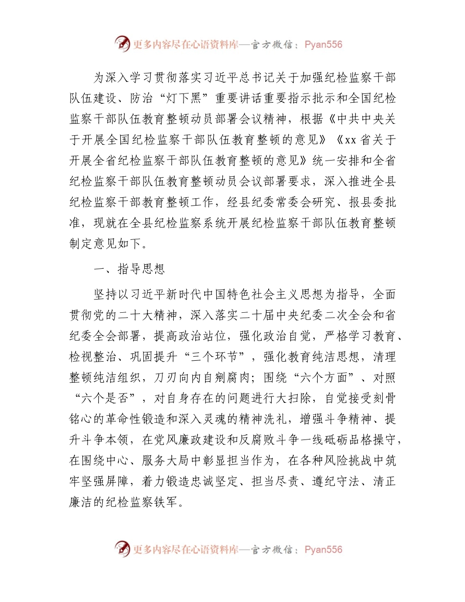开展纪检监察干部队伍教育整顿实施方案（县区4800字）.docx_第1页