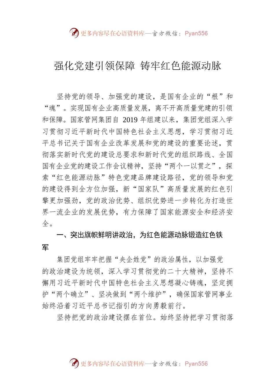 强化党建引领保障 铸牢红色能源动脉.docx_第1页