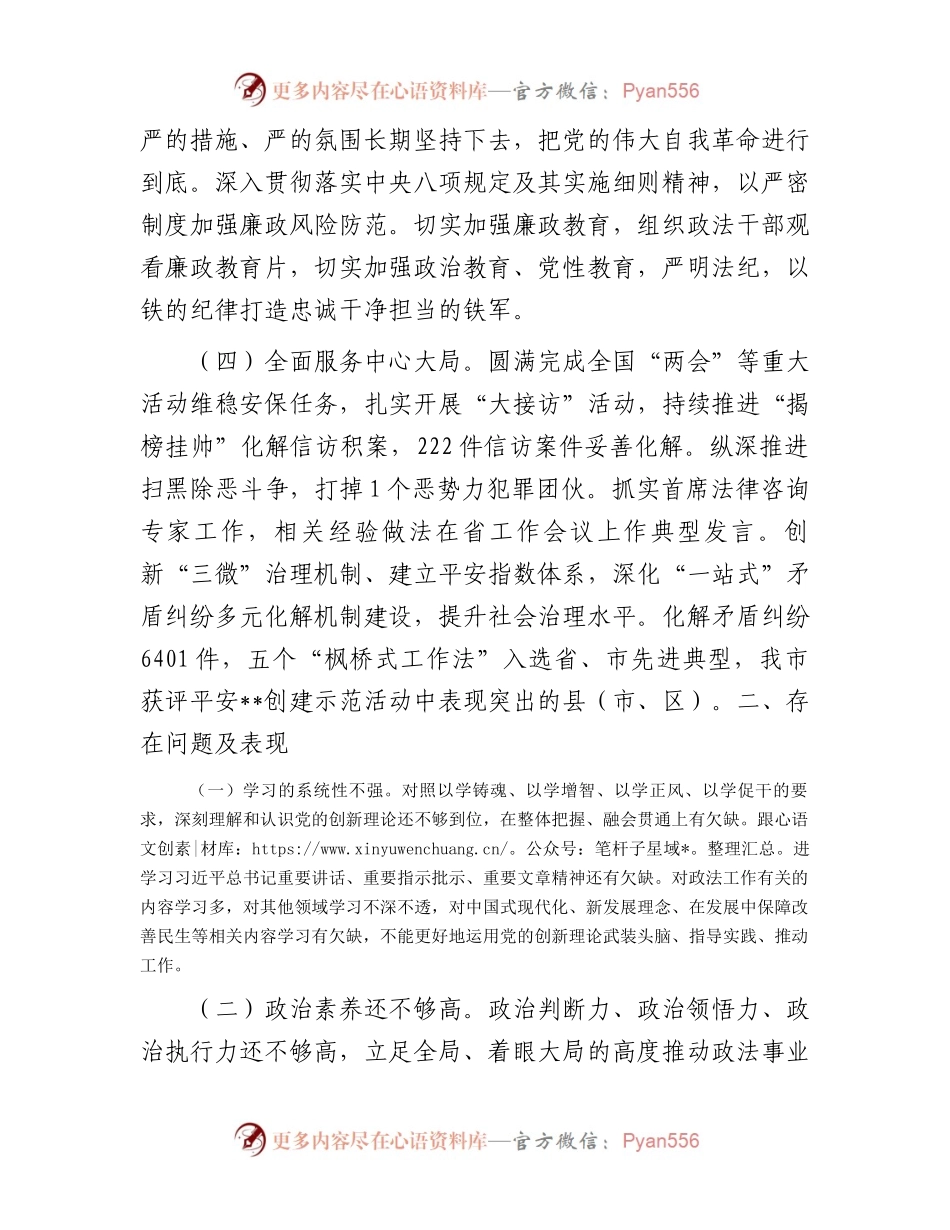 市政法委书记履行全面从严治党主体责任情况汇报.docx_第2页