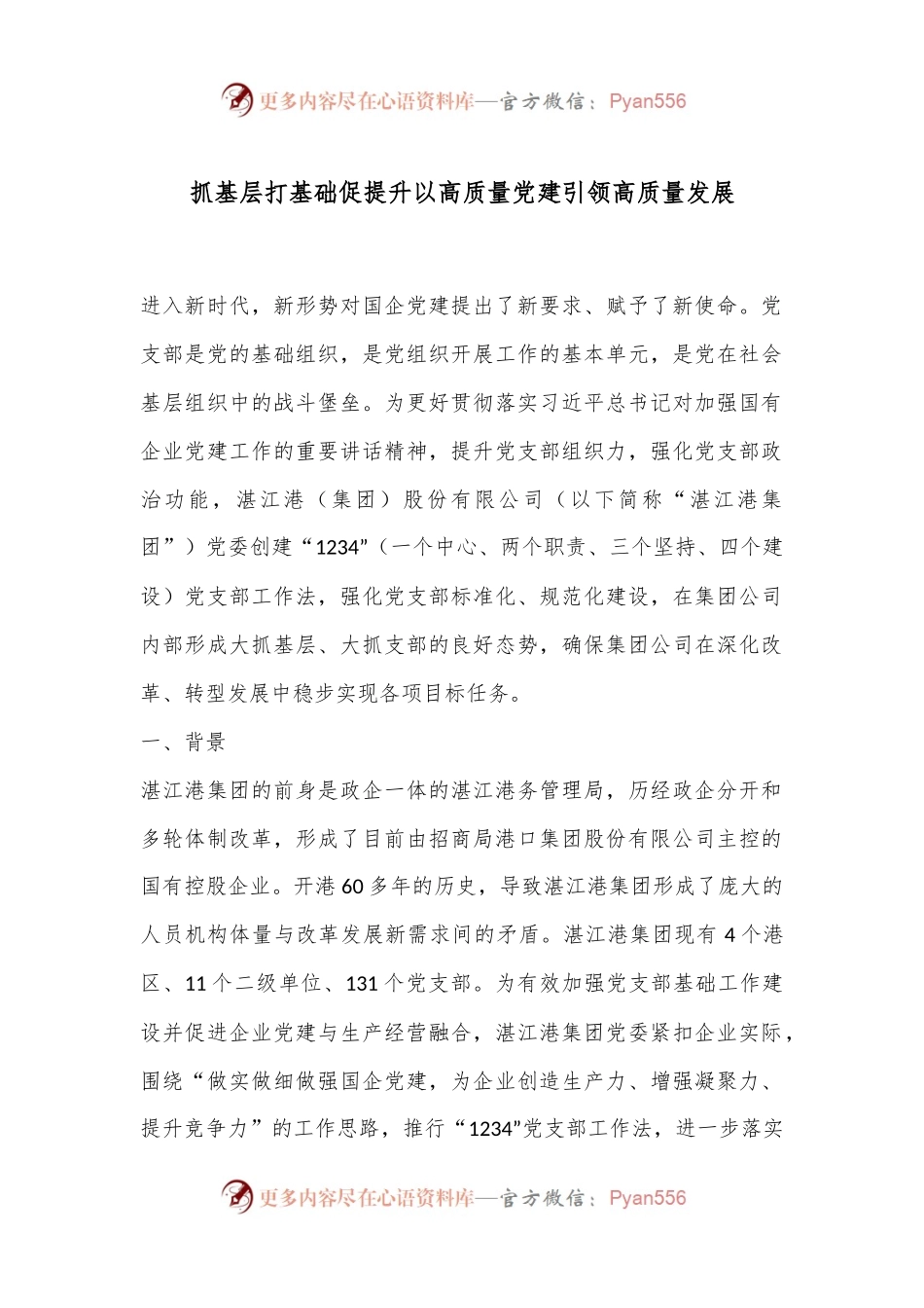 抓基层 打基础 促提升 以高质量党建引领高质量发展.docx_第1页