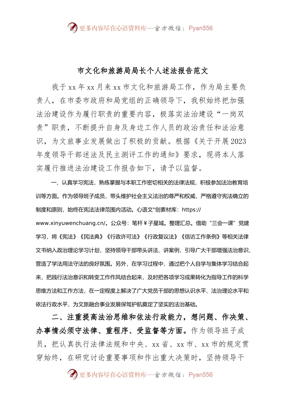 市文化和旅游局局长个人述法报告.docx_第1页