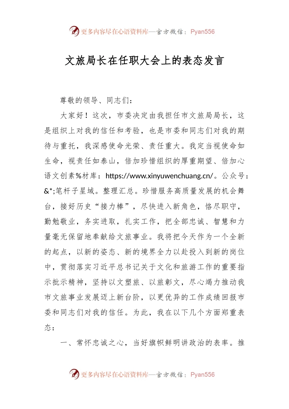 文旅局长在任职大会上的表态发言.docx_第1页