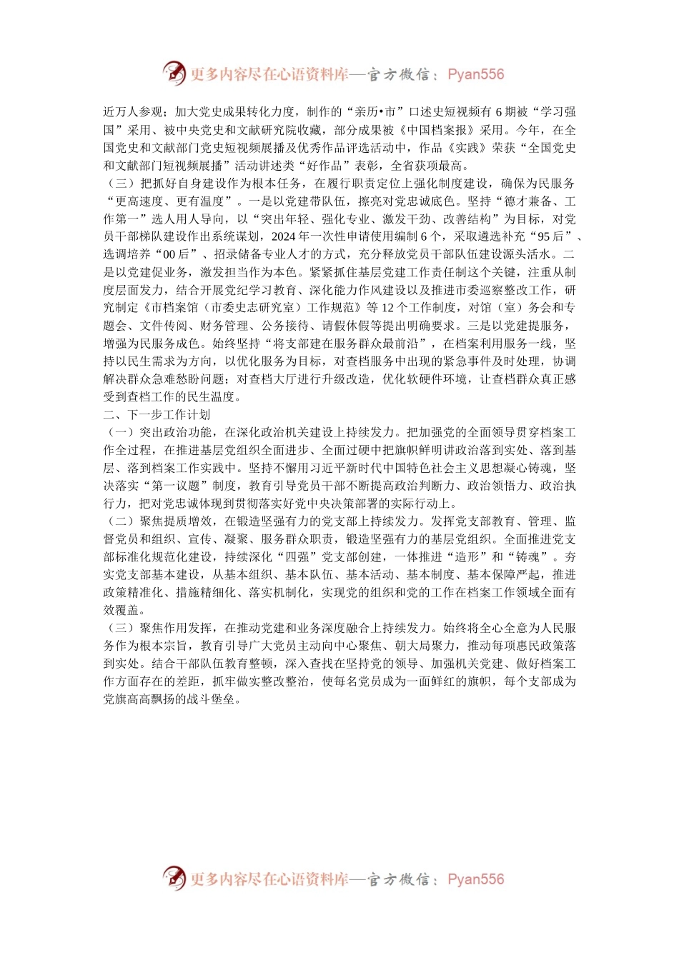 市档案馆党支部书记2024年述职述廉述党建工作报告.docx_第2页