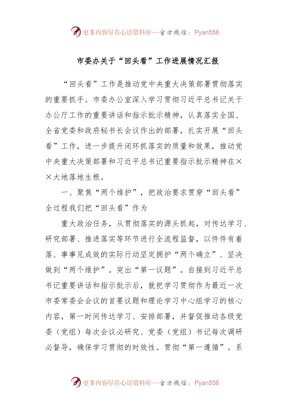 市委办关于“回头看”工作进展情况汇报.docx_第1页
