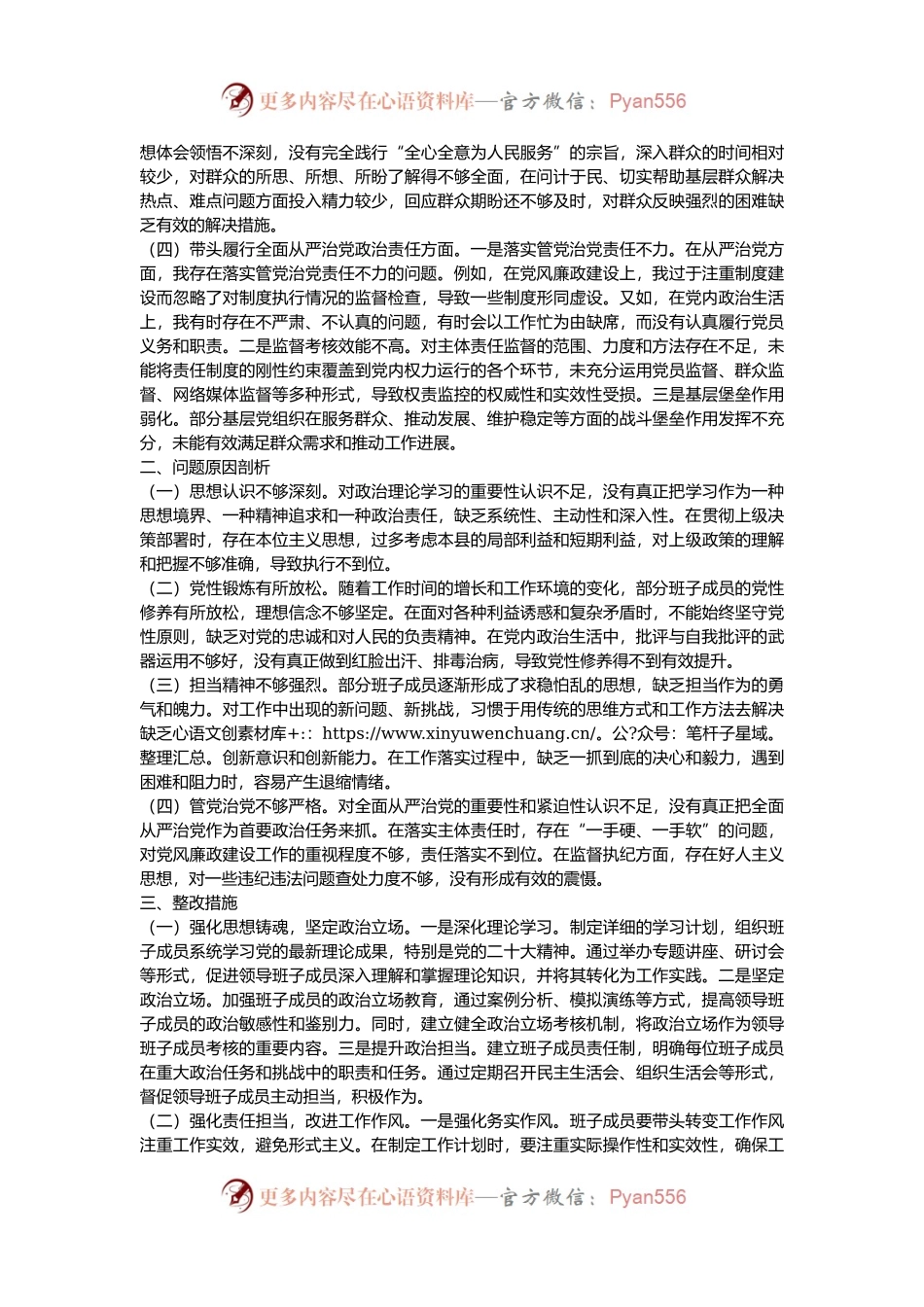 市直单位主要领导2024年度专题民主生活会对照检查材料（四个带头）.docx_第2页