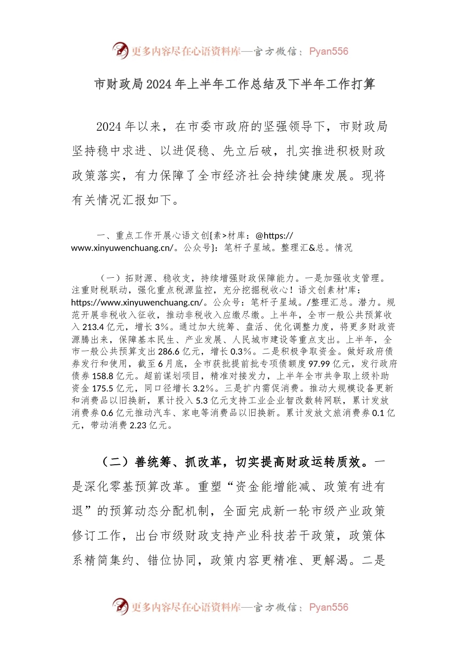 市财政局2024年上半年工作总结及下半年工作打算.docx_第1页