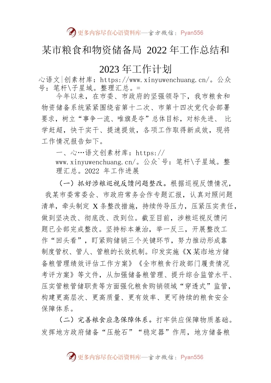 市粮食和物资储备局2022年工作总结和2023年工作计划.docx_第1页
