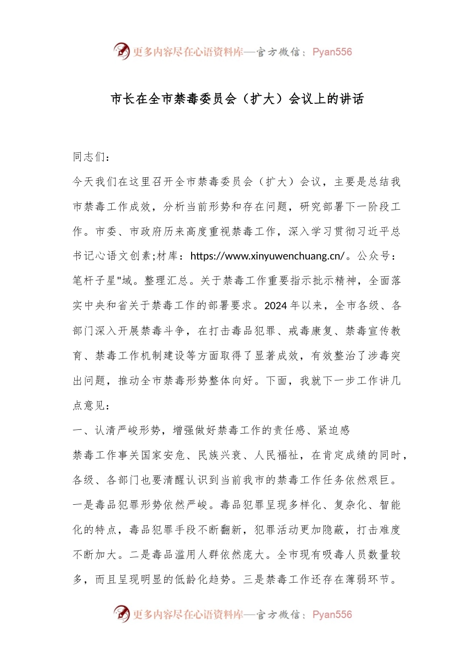 市长在全市禁毒委员会（扩大）会议上的讲话.docx_第1页