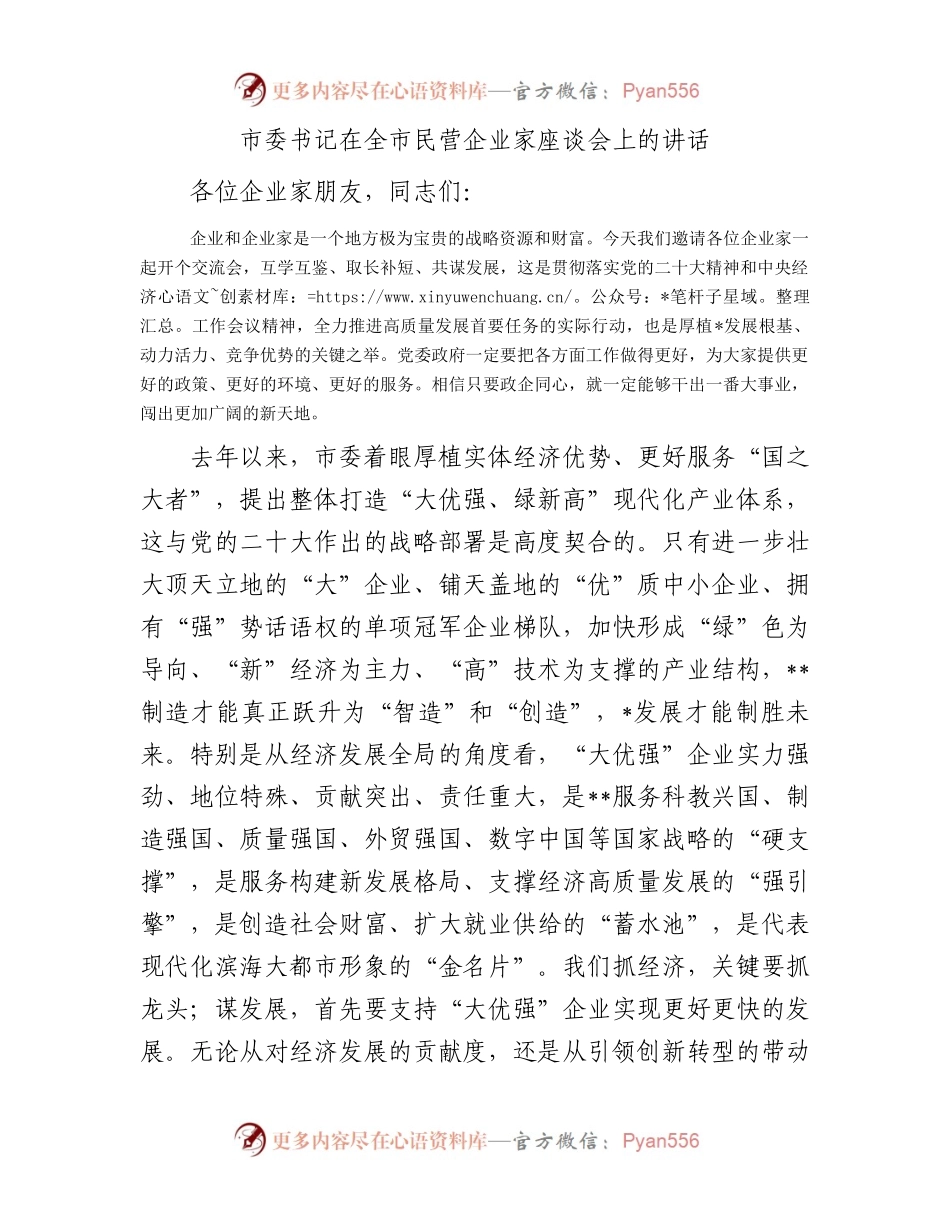 市委书记在全市民营企业家座谈会上的讲话（二）.docx_第1页