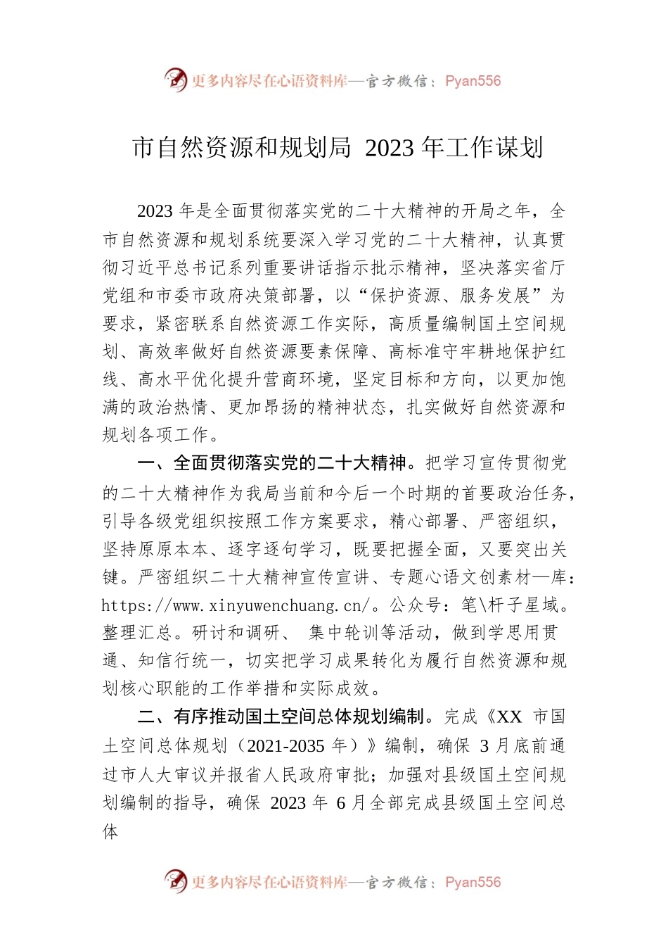 市自然资源和规划局2023年工作谋划.docx_第1页
