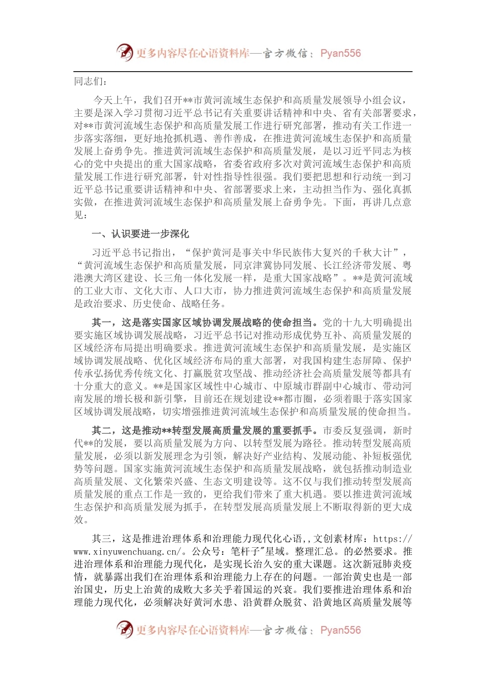 市委书记在黄河流域生态保护和高质量发展领导小组会议上的讲话.docx_第1页