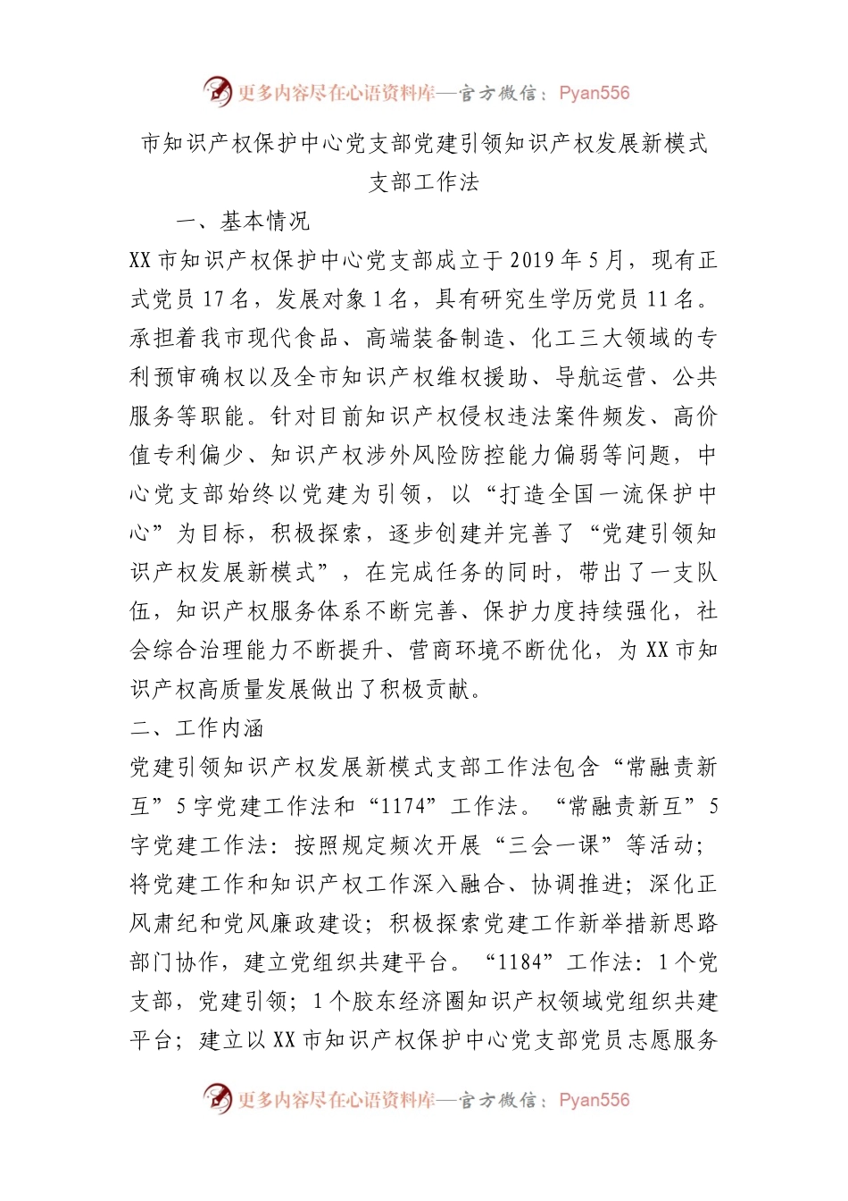 市知识产权保护中心党支部“党建引领知识产权发展新模式”支部工作法（党建品牌）.docx_第1页