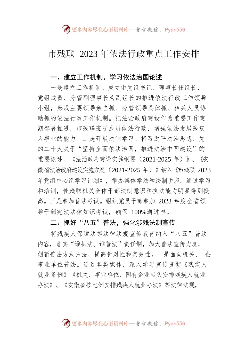 市残联2023年依法行政重点工作安排.docx_第1页
