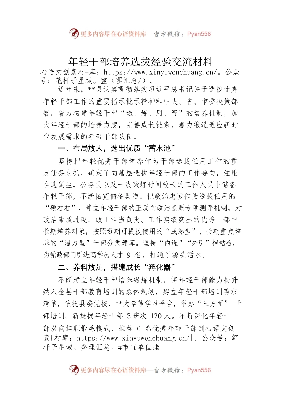 年轻干部培养选拔经验交流材料.docx_第1页