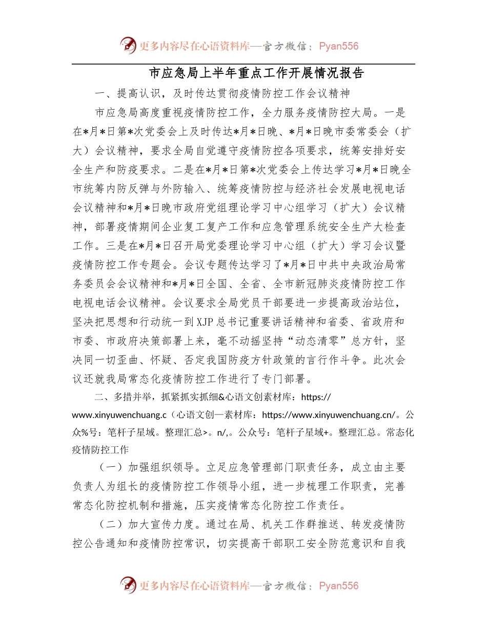 市应急局上半年重点工作开展情况报告.docx_第1页