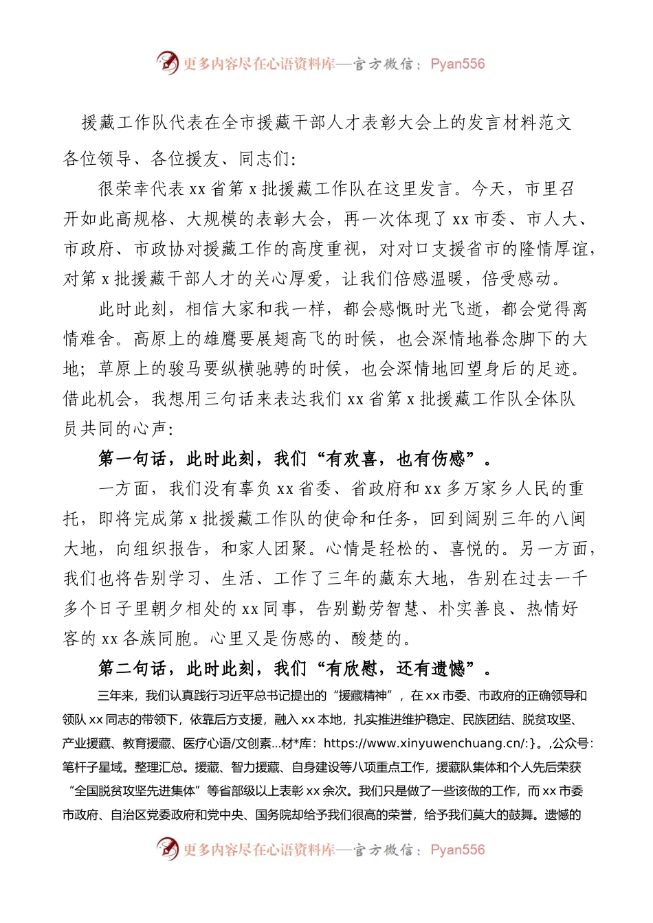 援藏工作队代表在全市援藏干部人才表彰大会上的发言材料会议.docx_第1页