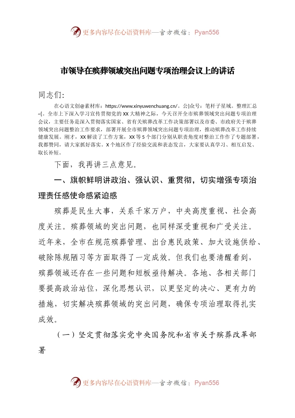 市领导在殡葬领域突出问题专项治理会议上的讲话.docx_第1页