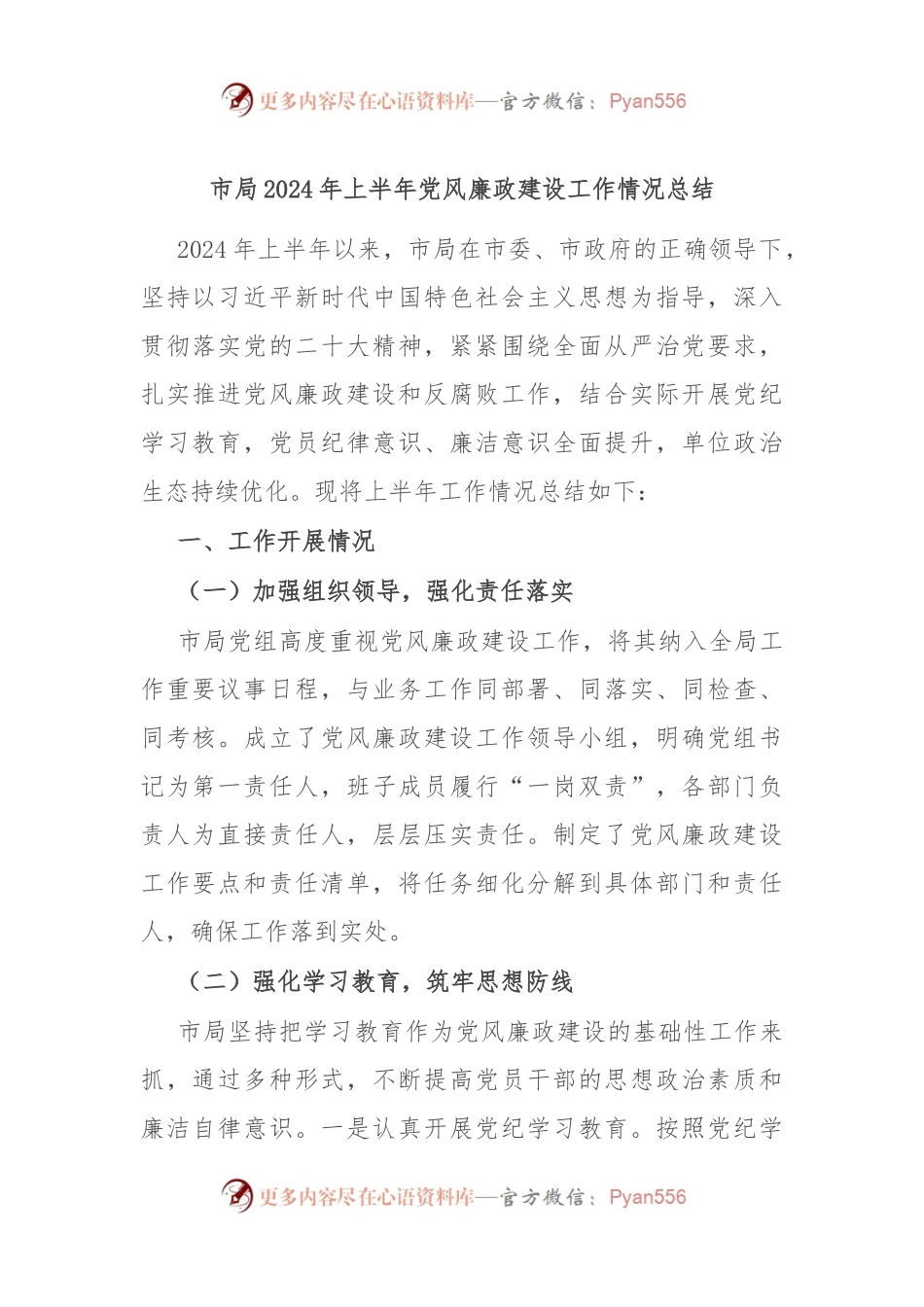 市局2024年上半年党风廉政建设工作情况总结.docx_第1页