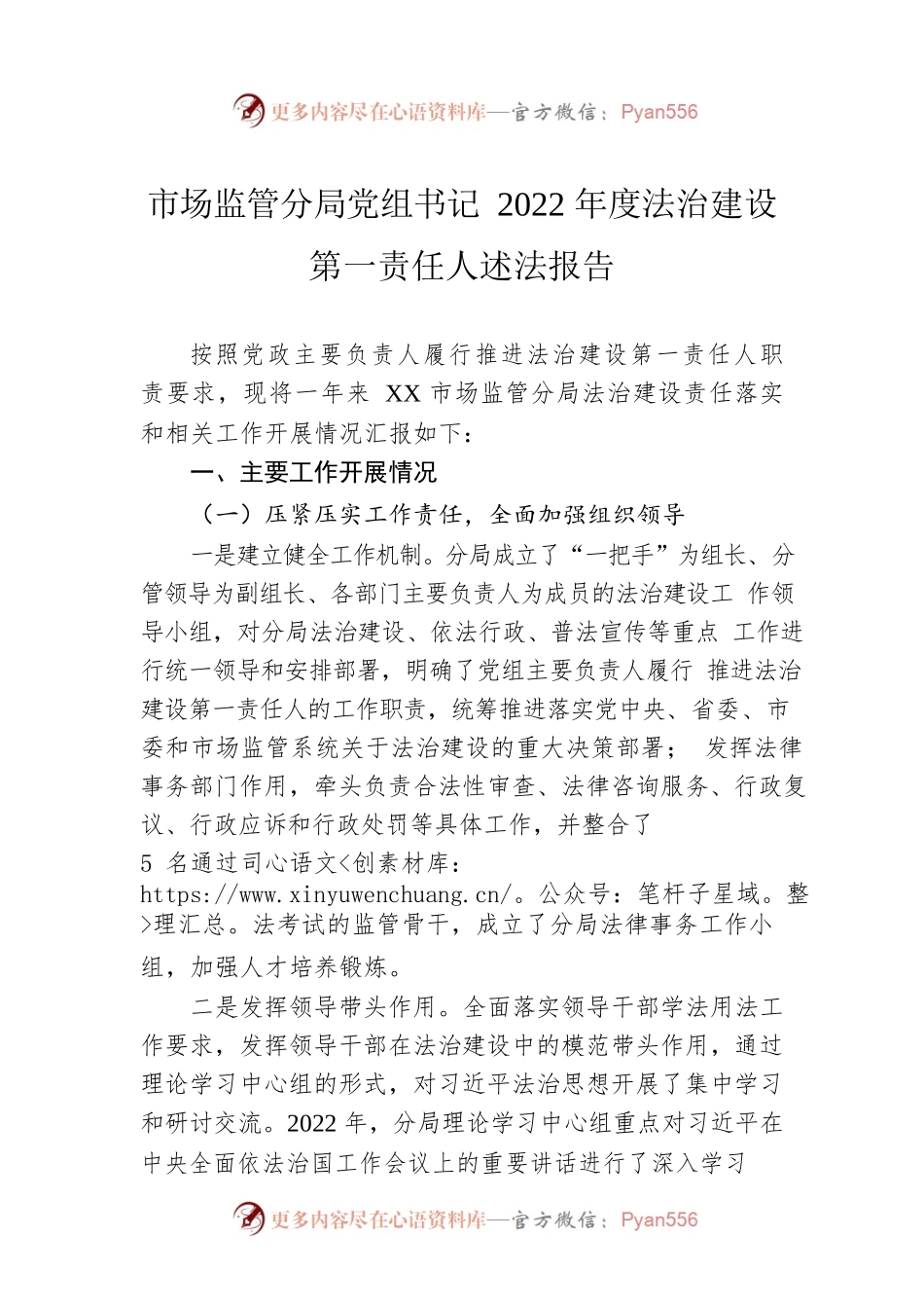 市场监管分局党组书记2022年度法治建设第一责任人述法报告.docx_第1页