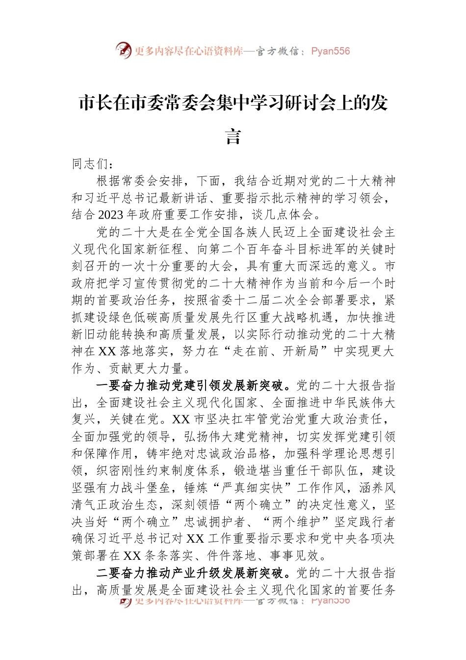市长在市委常委会集中学习研讨会上的发言.docx_第1页